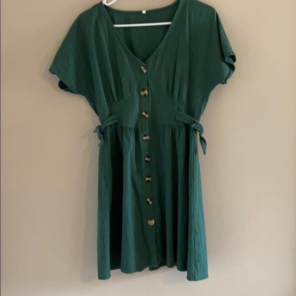 Green button down mini dress